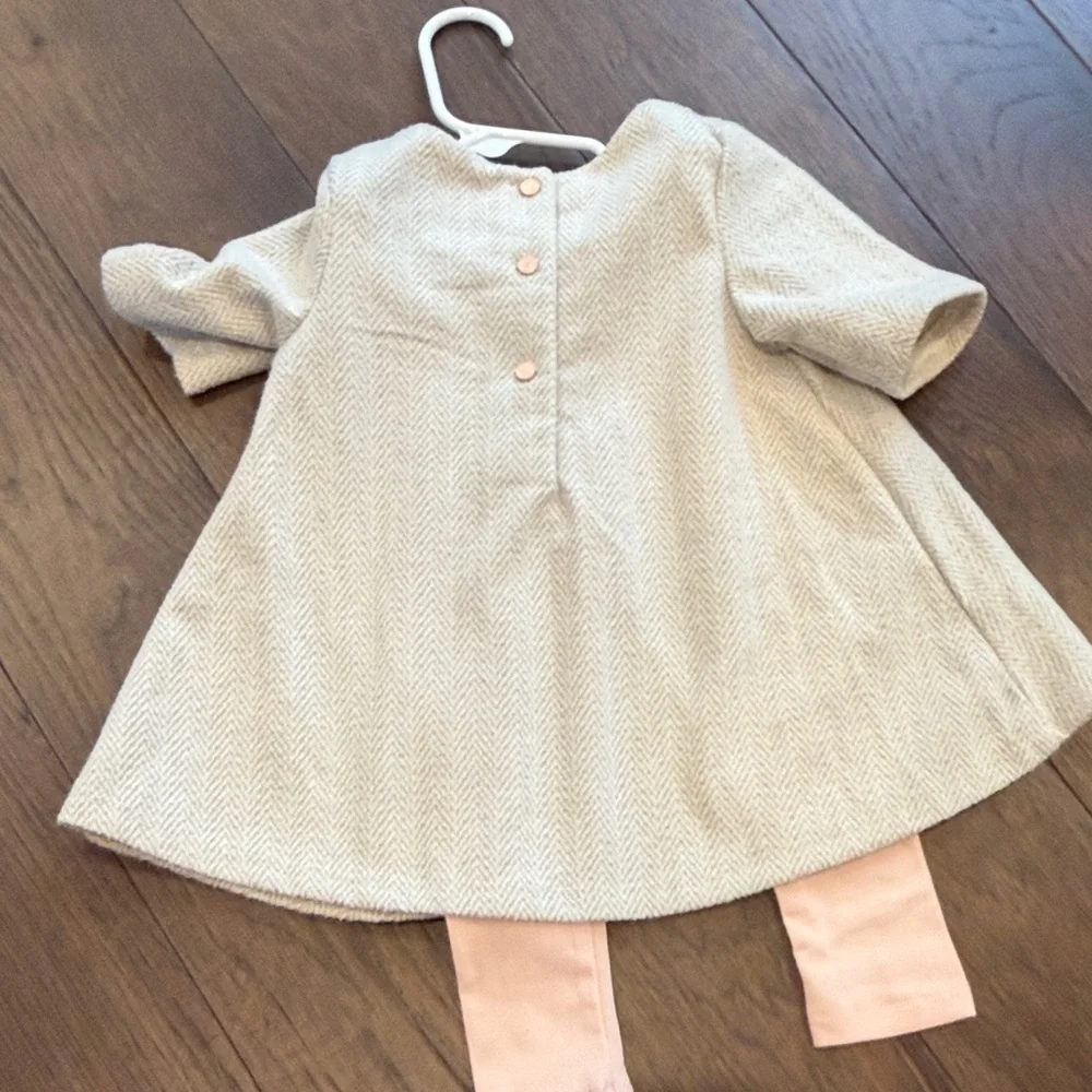 Tahari Baby Cream Dress with Pink Bow and Leggings 2T C8-004